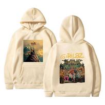 Rock Band Gorillaz The Mountain Tour Graphic Hoodie Men Women Fashion Casual Oversized Sweatshirt Male Vintage Fleece Hoodies XL chaki