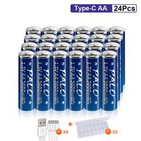 PALO nauja 1,5 V AA ličio jonų baterija 3600 mwh ličio polimero USB įkraunama ličio USB baterija AA su USB įkrovimo funkcija 24PCS