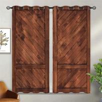 Kaimiškos vintažinės medinės tvarto durų sodybos lango užuolaidos svetainei miegamajam vonios kambariui virtuvės durų namų dekoras W65X60H(cm)X2Pcs&Grommet Top brown