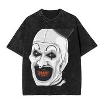 Oversized Washed TShirt Terrifier TShirts Art The Clown Hipster Tee Shirt for Unisexs Beach YK Fun Casual Clothing M white