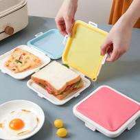 Sandwich Storage Box Silicone Square Bento Box For Adult - 6.10  x 6.10 in- Heat Resistant and Freezer Safe Pink mėlyna