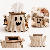 Halloween Tissue Box Cover - Funny Face Napkin Holder for Bathroom, Kitchen and Party Decor One Size beige