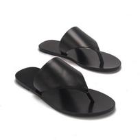 Women's Minimalist Leather Thong Sandals - Flat Casual Beach Flip-Flops 35 juoda
