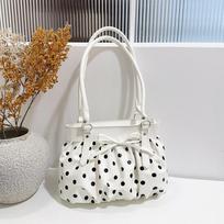 Women S Fashion Commuter Tote Bag Pleated Polka Dot Bow Underarm Bag Large Capacity School Bag balta