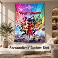 Miraculous Ladybug Tapestry, Personalized Custom Text, Wall Hanging Tapestry For Living Room Home Wall Decor 100cmx150cm blue