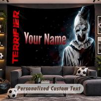 Terrifier Art the Clown Personalized Tapestry Support Custom Name, Wall Art Home Decoration 100cmx150cm gray