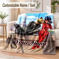 Miraculous Ladybug Custom Name Flannel Throw Blanket Soft Warm for Sofa Bed Indoor Home Use 80cmx120cm
