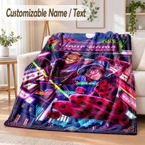 Miraculous Ladybug Custom Name Flannel Throw Blanket Soft Warm for Sofa Bed Indoor Home Use 80cmx120cm