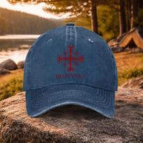1pc Casual Versatile Jerusalem Cross Deus Vult Print Washed Baseball Cap Suitable For Golf Casual Wear And Outdoor Activiti blue