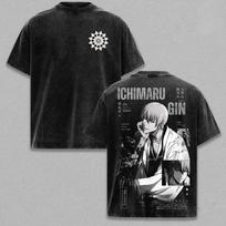 Ichimaru Gin BLEACH T-shirt Manga Printed Vintage Washed T Shirt Men Women Clothing Summer Short Sleeve 100% Cotton Tees Clothes XL black