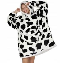 Comfy Oversized Blanket Sweatshirt With Hood, Warm Cow Pattern black