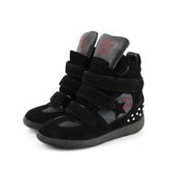 Women's Shoes Velcro High-top Shoes, Suede Wedge Sports Fashion Boots Color Matching Winter 40 juoda