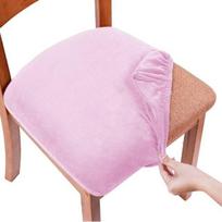 Velvet Spandex valgomojo kėdžių sėdynių užvalkalai Nuimami plaunami elastiniai pagalvėlių užvalkalai, skirti minkštai valgomojo kėdei rožinė