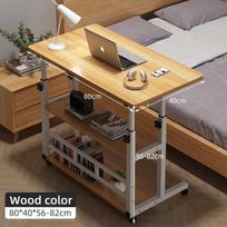 Adjustable Mobile Bedside Table - Rolling Laptop Desk with 2-Tier Shelf, 80x40cm Small Office Table for Bedroom, laptop desk beige
