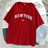 Niujorkas JAV Miesto raidės Grafinis T-shirt Moterims Kvėpuojantis Medvilninis T-shirt Street Marškinėlis street Dydelis Trumpomis Rankovėmis M red