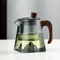 Heat Resistant Glass Teapot with Wood Handle 480ml Clear Pot for Visual Tea Brewing Pu erh Flower Tea Office Home Use Gift gray
