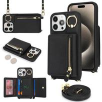 Odinis piniginės tipo dėklas per petį, skirtas iPhone 15 14 13 12 11 Pro Max XS X XR, apsauginis dangtelis, laikiklis su žiedu, užtrauktuku užsegama kortelių laikiklio rankinė For iphone 11pro