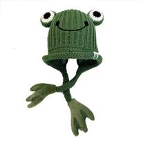 New Arrival Custom Knitted Baby Beanie Funny Frog Acrylic Beanies Hat for Kids Outside Travel oranžinė