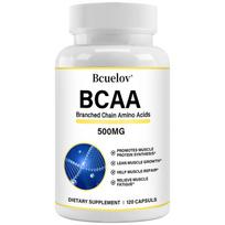 Bcuelov BCAA Capsules, L-Leucine Isoleucine Valine, Branched Chain Amino Acids, Muscle Support 120 capsules white