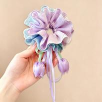 Tulip Ribbon Scrunchie: Girls' Princess Lace Hair Accessory for Buns & Updos white