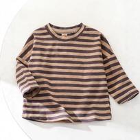 Unisex Kids Striped Long Sleeve Round Neck Cotton T Shirt For Spring Autumn 120cm pilka