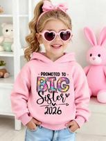 2026 Promotion to  Big Sister  Children's Hoodie with Colorful Letter and Heart Print, Autumn/Winter Fleece Warm Casual Hoodie 120 beige