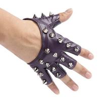 Solid Color Half-palm Gloves PU Leather Patent Leather Gloves Lolita Rivet Gloves  Women violetinė