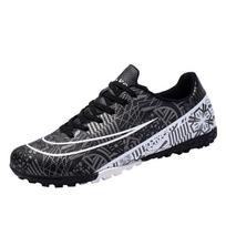 World Cup football shoes men's and women's high-top spikes artificial grass TF broken nails student training shoes 42 black
