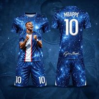 Mbappe 10 numerio Žvaigždėtas Gradientinis Marškinėlių Rinkinys Suaugusiems ir Vaikams Greitai Džiūstantis Kvėpuojantis Didelis Laisvas Parašas T-shirt 120 blue