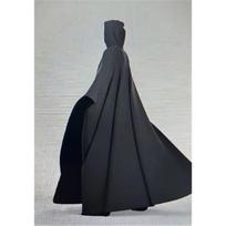 Unisex vilnonis su gobtuvu apsiaustas palto stiliaus, laisvas, sagomis, pončo, oversized, laisvalaikio, rudens, žiemos apsiaustas One Size juoda