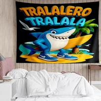 Italian Brainrot characters Tapestry for Bedroom Aesthetic Classroom Tapestries Wall Hanging for Living Room Dorm Office,Ideal Creative Gift 100cmx150cm blue