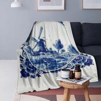 Olandijos mėlynos spalvos Delfto vintažinis vėjo malūnas pledas Minkštas šiltas flanelinis pledas Lovatiesė lovai Svetainei Iškylai Kelionei Namams Sofai 75X95CM gray