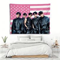 TXT Pink USA Flag Tapestry, K-pop Boy Group Photo Wall Hanging, Tomorrow X Together Fan Merch, Bedroom & Dorm Decor, Birthday 100X70CM black