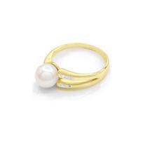 Ring - Pearls & Colors - Freshwater Cultured Pearl 8-9 mm Round - White Pearl - Yellow Gold 375/1000 - Diamond - Woman 62