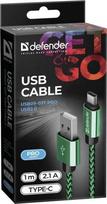 Defender Usb A-type C laidas 1m 2.1a žalias