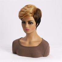 Synthetic Short Pixie Cut Wig with Bangs Brown and Blonde Fashion Hairstyle Side Parting Long Bangs Wig Daily Cosplay brown