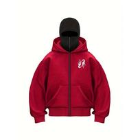 Men'S Casual Hooded Sweatshirt with Unique Flame Print - Loose Fit, Long Sleeve, Zip-Up Pullover for Outdoor XXXL raudona