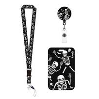 Retractable ABS Card Badge Holder Halloween Themed Card Case with Removable Neck Strap For School Office Holiday Party 1 black