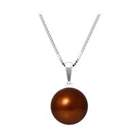 Pendentif - PERLINEA - Véritable Perle de Culture d'Eau Douce 9-10 mm Chocolat - Or Blanc - Chaîne 42 cm