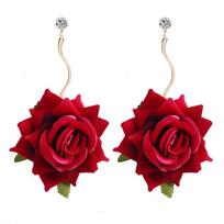 New Bohemia Romantic DIY Handmade Rose Artificial Flower Earring For Women Girl Party Beach Fashion Luxury Jewelry Gift 1 red