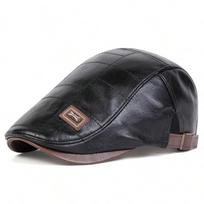 Vyriškos retro PU odinės newsboy kepurės su Jamont etiketėmis, britiško stiliaus dailininkų kepurės, pavasario/rudens, šoninė reguliuojama plokščia kepurė, hiphopo beretės gray