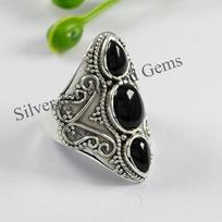 Natural Black Onyx Ring, Multi Stone Ring, 925 Sterling Silver Ring, Oval Teardrop Onyx Ring, December Birthstone Ring, Handmade Ring 10