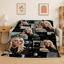 Famous Singer Billie Eilish Star Soft Flannel Throw Blanket,Warm Cozy Blanket for Bed,Couch,Sofa,Bedroom,Living Room,Travel Size: 75*100cm, Weight: 280 GSM