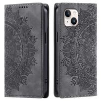 for iPhone 13 Mini Mandala Embossed PU Leather Flip Wallet Case Magnetic Closure Cover iPhone 13 Mini juoda
