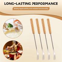BAAJ-12 Piece Fondue Fork Grilling Set Muddler Reusable Fruit Forks Bbq Fork Dipping Wood + Stainless Steel For Cocktails Set beige
