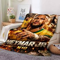 Neymar Jr Brazil Football Star Flannel Throw Blanket, Soft Warm Sofa Bed Cover, Soccer Fan Home Decor Gift for Living Room Bedroom 80cm x 120cm brown