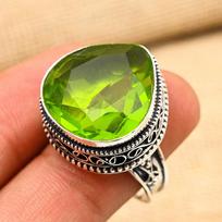 Peridot Gemstone Ring  925 Sterling Silver Handmade Lab-Created Jewelry For Anniversary Gift 12 žalia