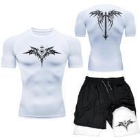 Men's MMA Boxing Compression Set: Quick-Drying Sports Shorts & T-shirt for Running & Exercise. X-Large white