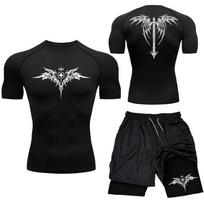 Men's MMA Boxing Compression Set: Quick-Drying Sports Shorts & T-shirt for Running & Exercise. Medium