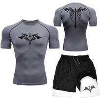 Men's MMA Boxing Compression Set: Quick-Drying Sports Shorts & T-shirt for Running & Exercise. 3XL